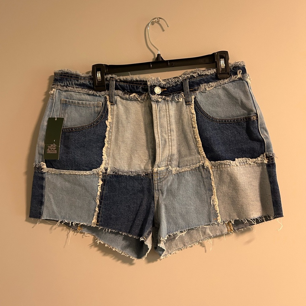 Wild Fable Patchwork Jean Shorts - Light and Dark Blue